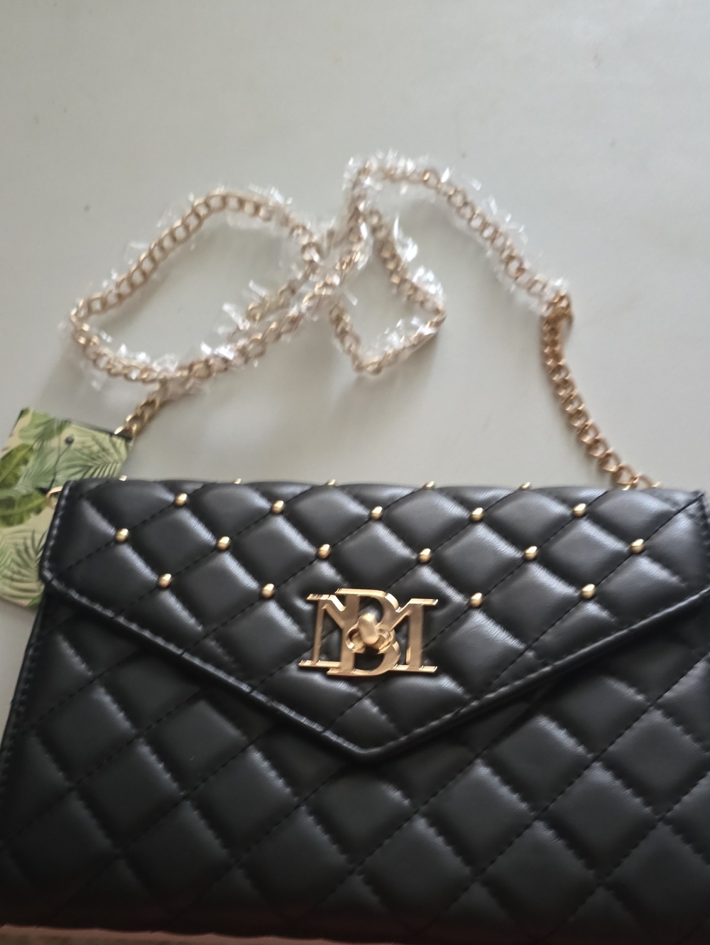 Badgley Mischka Black Quilted Crossbody with Gold Chain